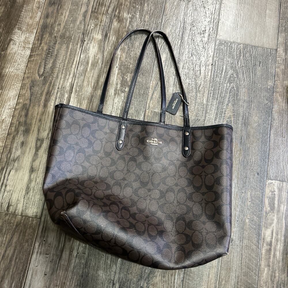Negotiable "Exc+5" Coach Black Brown CC Signature Reversible Large Tote Bag Auth